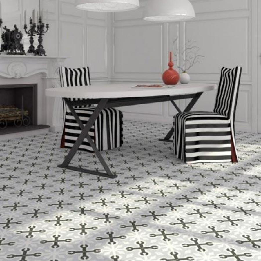 Плитка 20x20 Gris Llagostera Matt Vives 1900 матовая белый орнамент 8мм Vives Плитка 20x20 Gris Llagostera Matt Vives 1900 матовая белый орнамент 8мм Vives