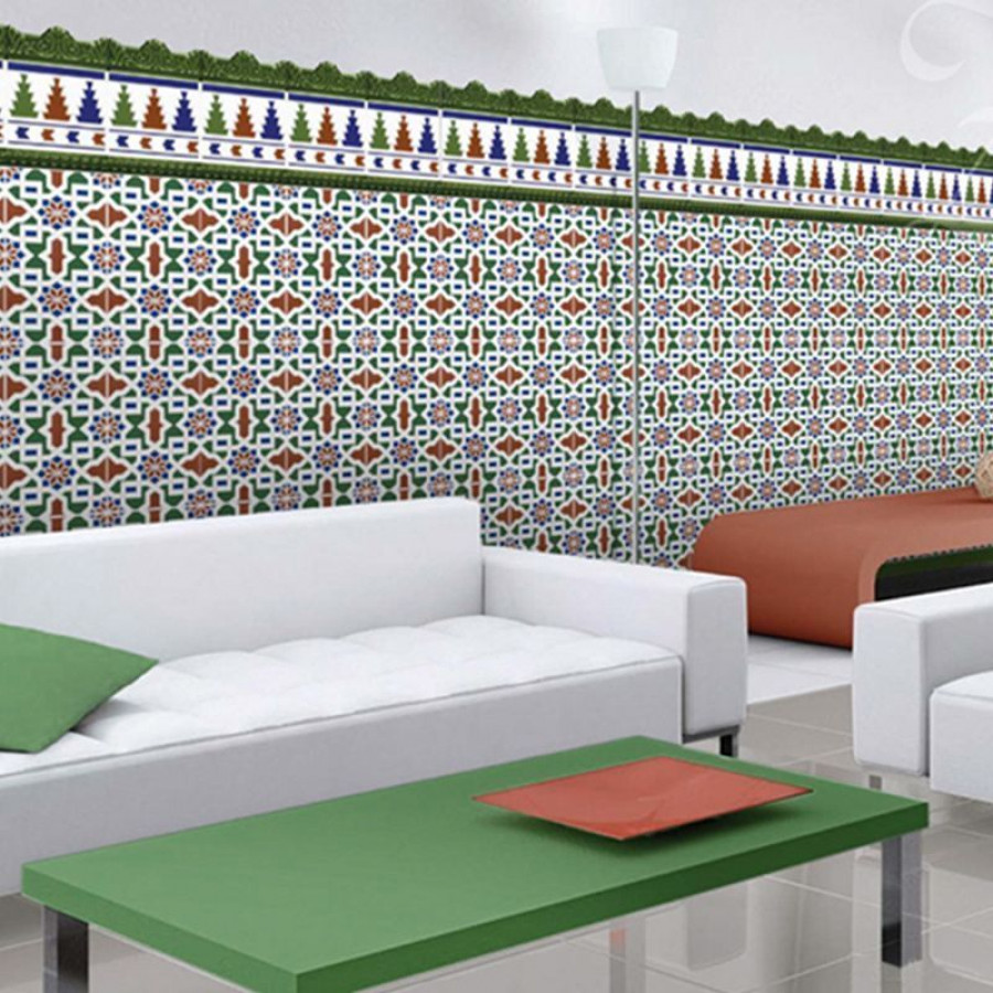 Плитка ceramica 20x5 Moldura Barroca Verde Zocalo глянцевая, рельефная зеленый орнамент Ribesalbes Плитка ceramica 20x5 Moldura Barroca Verde Zocalo глянцевая, рельефная зеленый орнамент Ribesalbes