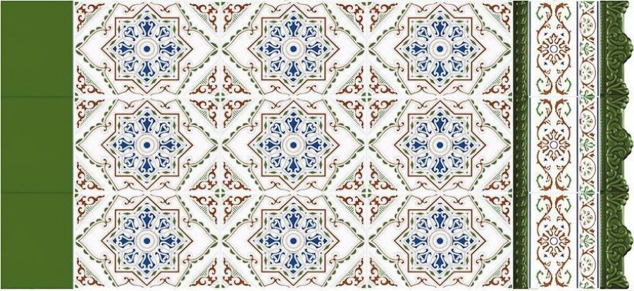Плитка ceramica 20x5 Cordon Relieve Azul Verde Zocalo глянцевая, рельефная зеленый орнамент Ribesalbes Плитка ceramica 20x5 Cordon Relieve Azul Verde Zocalo глянцевая, рельефная зеленый орнамент Ribesalbes