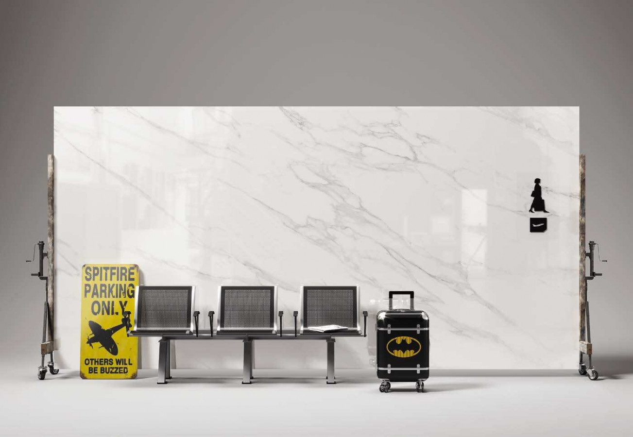 Керамогранит 320x160 Stuoiato Book Match A Calacatta La Marmi глянцевая, лаппатированная, полированная белый мрамор 6.5мм Level Керамогранит 320x160 Stuoiato Book Match A Calacatta La Marmi глянцевая, лаппатированная, полированная белый мрамор 6.5мм Level